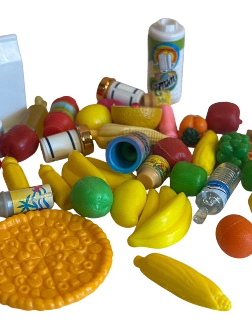 Vintage Barbie Doll Food Kitchen Accessories Lot Fruit Pizza Drinks Baby Bottles